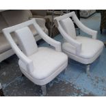 ARMCHAIRS, a pair, in oatmeal fabric, 67cm W.
