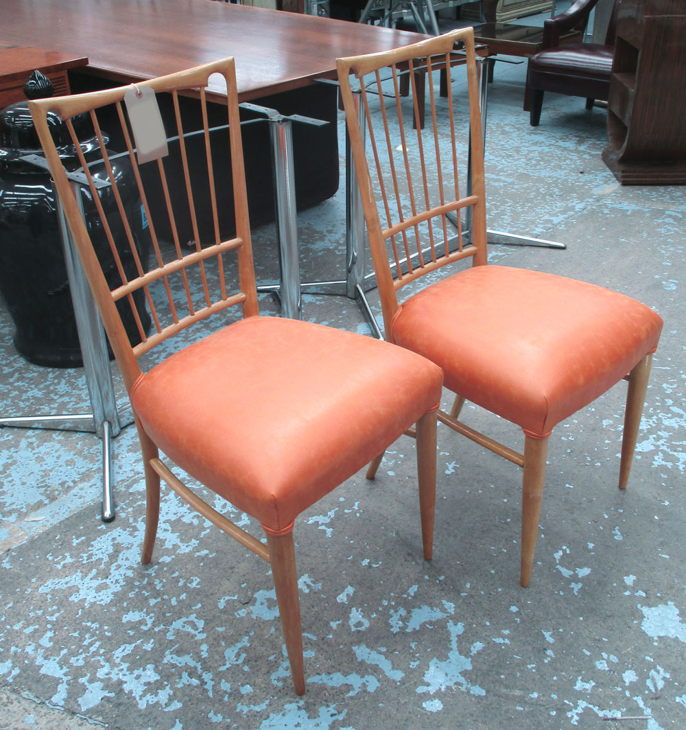 DINING CHAIRS, a set of eight, mid 20th century with newly re-upholstered stuff over seats, 52cm.