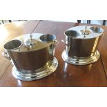 WINE COOLERS, a pair, silver plated to hold two bottles each, 32cm W x 22cm H.