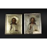 RUSSIAN ICON, depicting Christ, with hallmarked silver oklad,