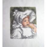 JEAN AUGUSTE RENOIR, 'Lenfant au biscuit' original lithograph, 1898, 40cm x 34cm, framed.