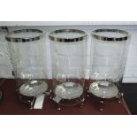 TABLE CANDLE LANTERNS, a set of three, plated metal bases circular glass tops, Chateau Provence,