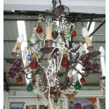 CHANDELIER, with metal frame and clear and coloured droplets, 57cm H x 50cm W.