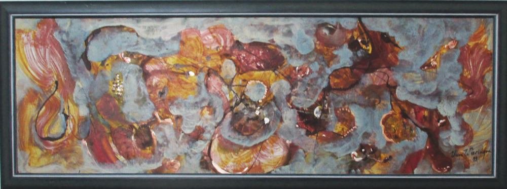 IAN WIERINGEN (b.1943), 'Untitled' oil on board, signed and dated, 39cm x 120.5cm.