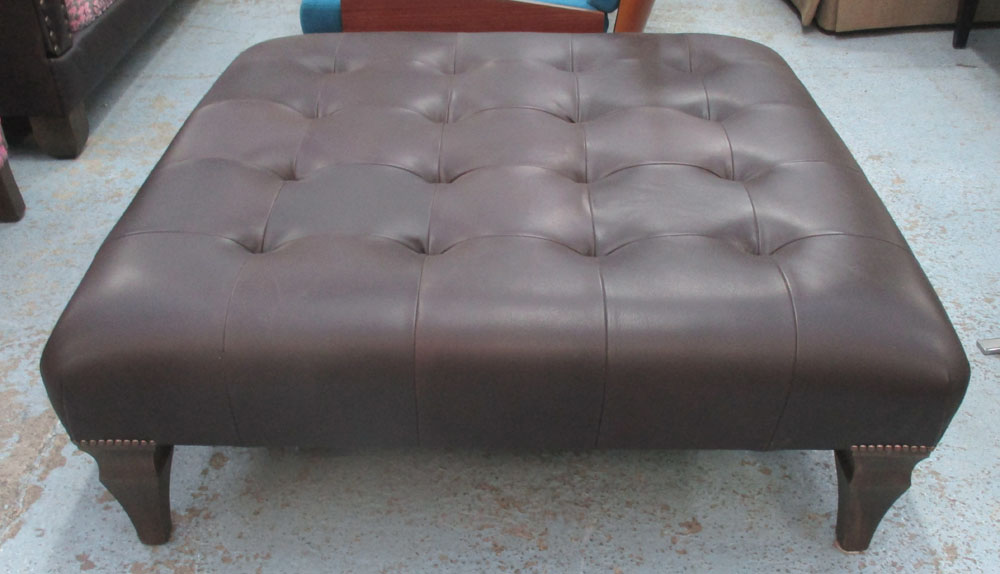 CENTRE STOOL, with buttoned leather upholstery, tapering feet, 104cm x 104cm x 36cm H.