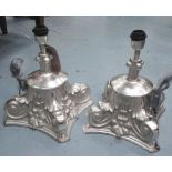 TABLE LAMPS, a pair, in chromed finish in the form of capitals, 38cm H.