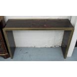 CONSOLE TABLE, 1970's brass with tortoiseshell style top and sides, 33cm x 74cm H x 110cm.