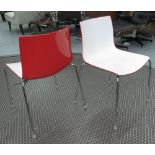 DINING CHAIRS, a set of six, by Arper, in bicolour polychrome on red and white finish on steel legs.