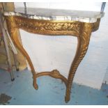 CONSOLE TABLE, early 20th century French pierced giltwood cabriole supports and veined white marble,