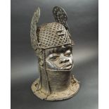 OBA HEAD, Benin style, patinated bronze, 41cm H.