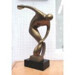 SCULPTURE, Italian, 1930's Art Deco brass, of a stylised discus thrower on ebonised plinth, 64cm H.