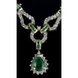 EMERALD AND DIAMOND NECKLACE, 14k yellow gold.