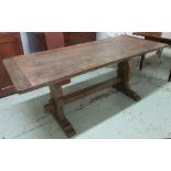 TRESTLE TABLE, vintage antique planked and cleated grey oak with stretchered trestle supports,