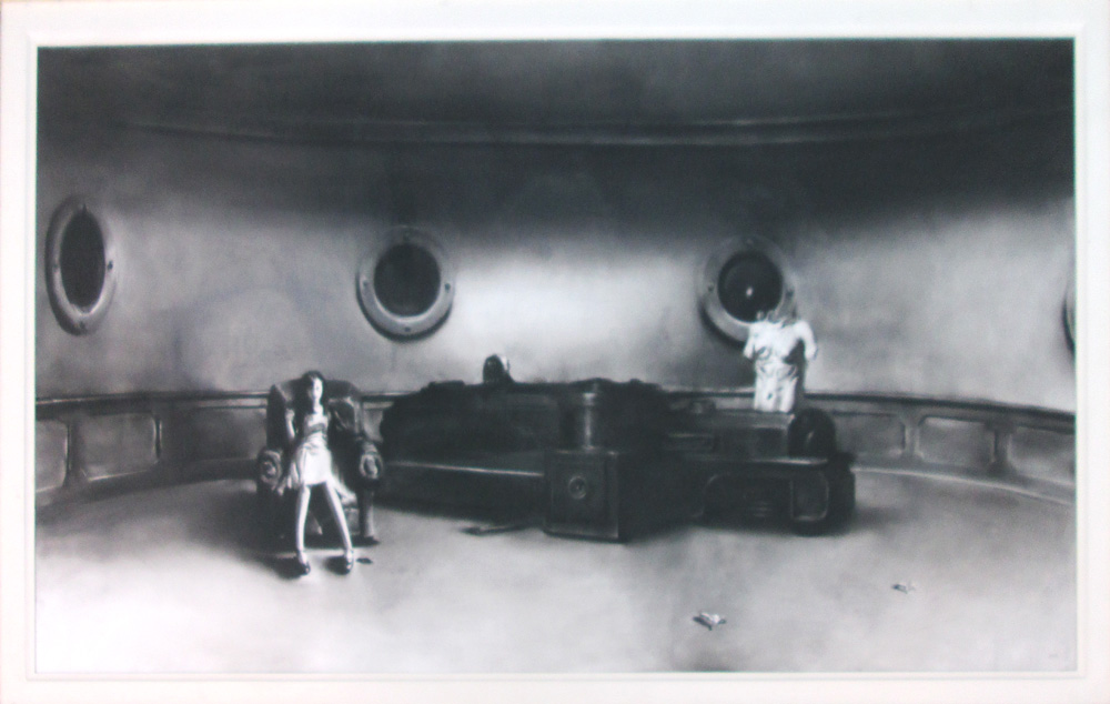 SAM KAPRIELOV/SAM STURIS (b. 1971), 'Doll', charcoal on gesso, 53cm x 98cm.