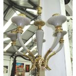 MURANO CHANDELIER, 1940s grey glass and brass, five arm, 90cm x 40cm.