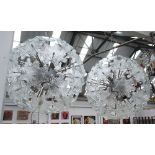 MURANO FLOWER SPUTNIK GLOBE CHANDELIERS, a pair, 50cm diam.