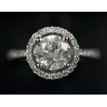 DIAMOND CLUSTER RING, 18k white gold of halo design, 1.67cts.