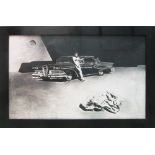 SAM KAPRIELOV/SAM STURIS (b.1971), 'Girl and Cadillac', charcoal on gesso, 73cm x 119cm.