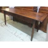 FARMHOUSE TABLE, 19th century French cherrywood rectangular planked and cleated with end drawer,