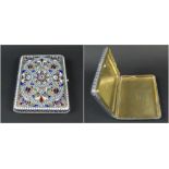 RUSSIAN CIGARETTE CASE, hallmarked silver with coloured enamel foliate decoration, gilt interior,