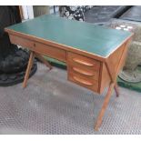 DESK, Italian, mid 20th century, cherrywood, the green top over one long and three short drawers,