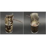 OPIUM POT, 19th century bamboo with silver coloured metal mounts,