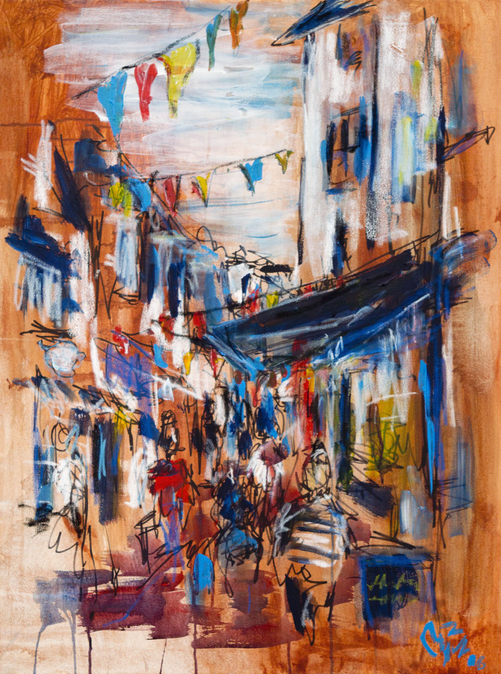 MAUREECE MICAL TAYLOR (British), 'Brighton Lanes Study', mixed media on canvas, signed and dated,