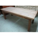 FARMHOUSE TABLE, vintage rectangular planked pine on substantial square supports,