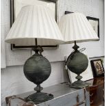 COLEFAX & FOWLER TABLE LAMPS, a pair, in a charcoal finish with pleated ivory shades, 100cm H.