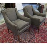 ARMCHAIRS, a pair, by Beaumont and Fletcher with grey upholstery, 65cm W.