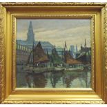 HANS KRUUSE (Danish, 1893-1964) 'Copenhagen Harbour', oil on canvas, 46cm x 50cm, signed lower left,