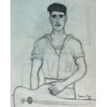 FRANCIS ROSE, 'Man with Guitar', charcoal on paper, 49cm x 43.