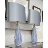 PORTA ROMANA AVOCADO LAMPS, a pair, in a blue pearl blown glass, with silver satin shades, 72cm H.