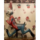 FAIRGROUND RABBIT, painted plastic with iron handle and stand (distressed) 128cm H x 110cm x 38cm.