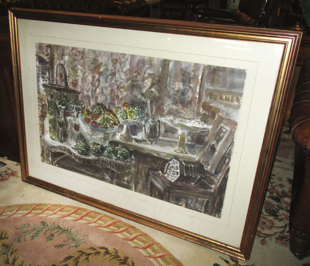 DAVID GLUCK (British,1939-2007), 'Still Life with Concertina', watercolour, 60cm x 93cm,