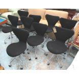 FRITZ HANSEN SERIES 7 OFFICE CHAIRS, a set of nine,