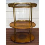 ETAGERE, Victorian mahogany and brass mounted of three oval tiers including adapted glass top,