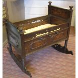 CRADLE, late 17th/early 18th century Flemish oak, pine and walnut inland with pierced sides,