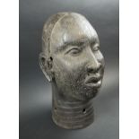 IFE HEAD SCULPTURE, patinated bronze, 39cm H.