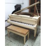 BABY GRAND PIANO, early 20th century Challen supplied by Harrods, cream and gilt cased,