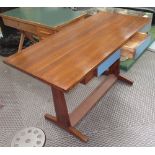 WRITING DESK, Italian, 1960's, teak and ash with a pair of blue formica drawers,