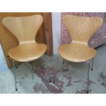 ANT CHAIRS, a set of four, Arne Jacobsen design, Danish, ash seats and back, ply steel frames,