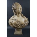 BUST, Louis XV style, painted plaster, inscribed 'Portrait de Madame la Contesse du Bary, 1773',