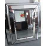 WALL MIRROR, with angled mirrored border and lead detail, 94cm W x 123cm H (with faults).