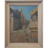 LASSE WINSLOW-NIELSEN (Danish, b.1911-2006) 'Yellow Tram Scene' oil on canvas, 56.5 cm x 42.