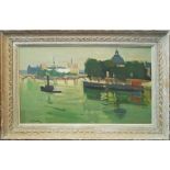 NILS OVE OLSON (Swedish, 1903-1975) 'Looking across the Seine' oil on canvas,