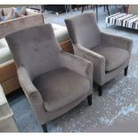 INDIA JANE ARMCHAIRS, a pair, velvet upholstered, 71cm W x 63cm D x 93cm H (with faults).