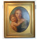 19TH CENTURY SCHOOL, 'Madonna and child' oil on board, 51.5cm x 4cm, framed.