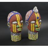 IFE BEADED HEADS, a companion pair, 29cm H x 25cm H.