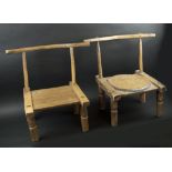 DAN PEOPLE CHAIRS, four, carved and turned wood of naive construction.